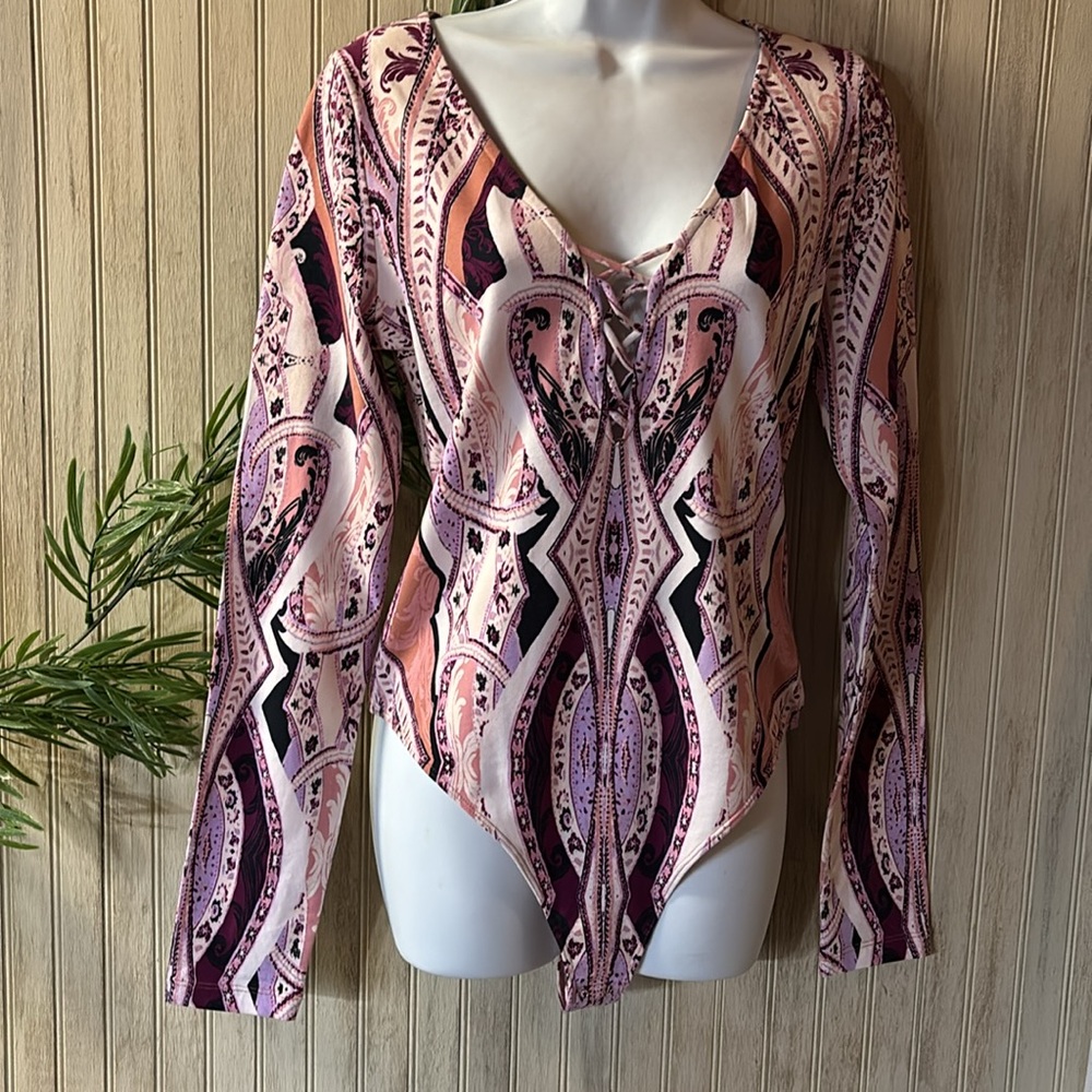 Free People Urban Outfitters Pick a Place Paisley Cotton Bodysuit, Large, EUC